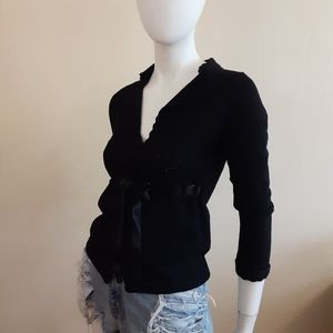 Nanette Lepore Black Knit Cardian With Satin Belt